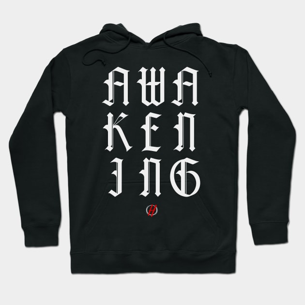 Awakening White Logo Cursive Hoodie by HarvestVA